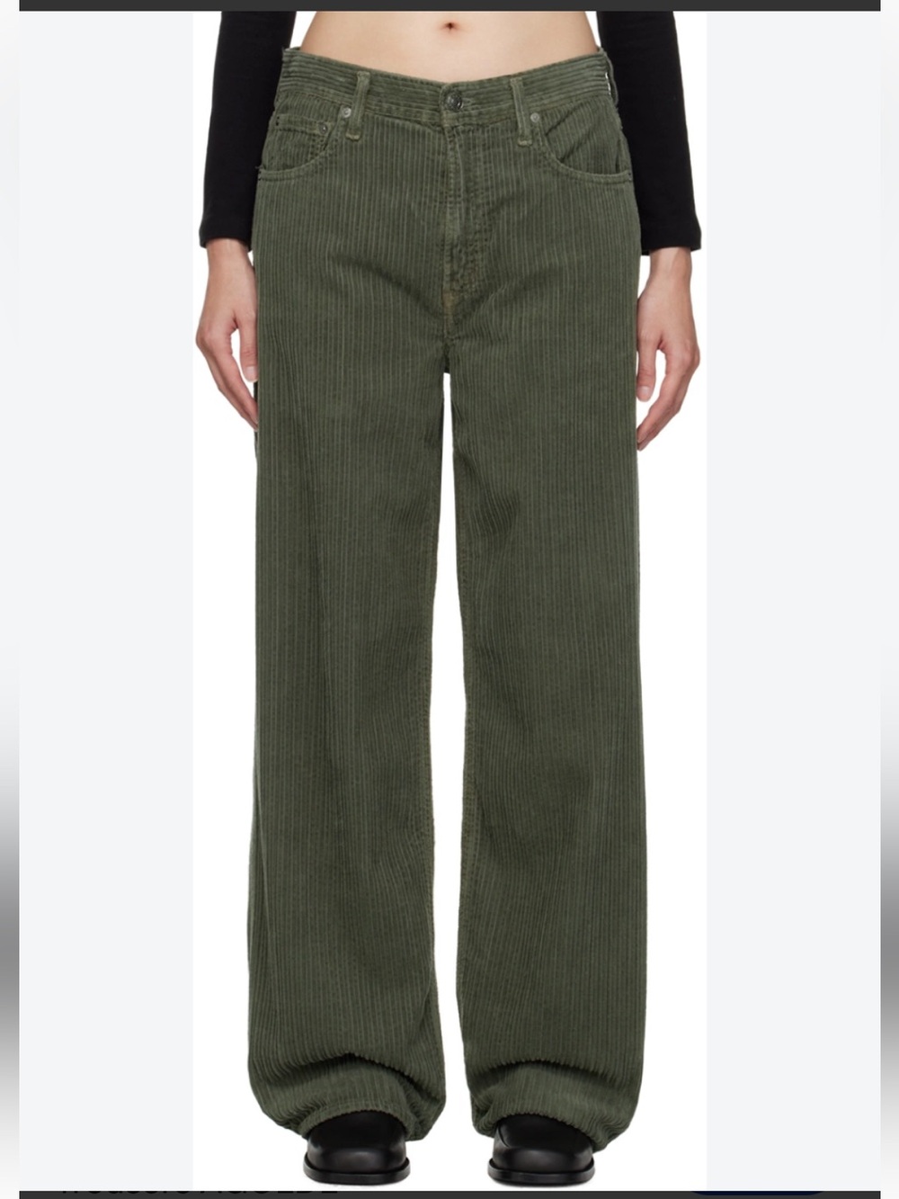 Agolde Olive Green Wide-Leg Corduroy Jeans
